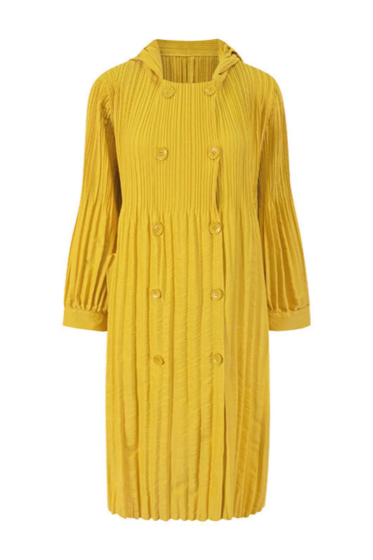 Pleated Double-Breasted Trench Coat – Loose Mid-Length Women’s Jacket