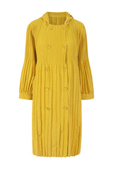 Pleated Double-Breasted Trench Coat – Loose Mid-Length Women’s Jacket
