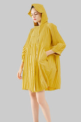 Pleated Double-Breasted Trench Coat – Loose Mid-Length Women’s Jacket