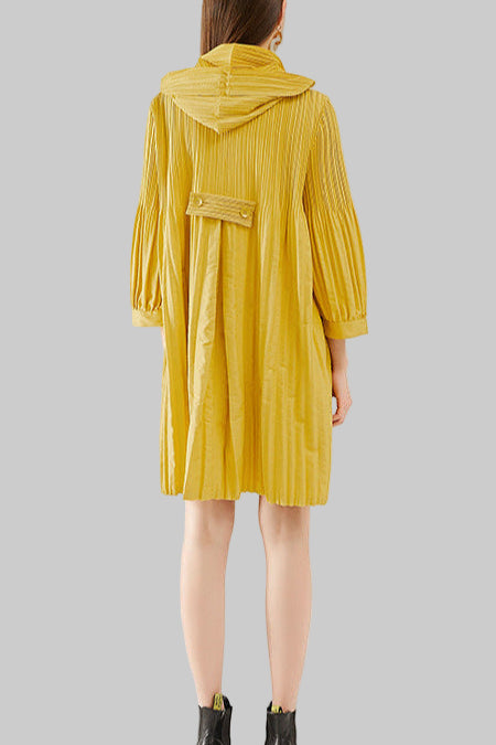 Pleated Double-Breasted Trench Coat – Loose Mid-Length Women’s Jacket