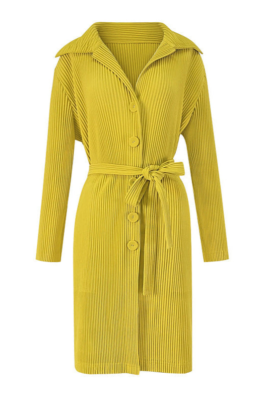 Pleats Please Trench Coat Set – Solid Color Slim Pleated Two-Piece Outfit