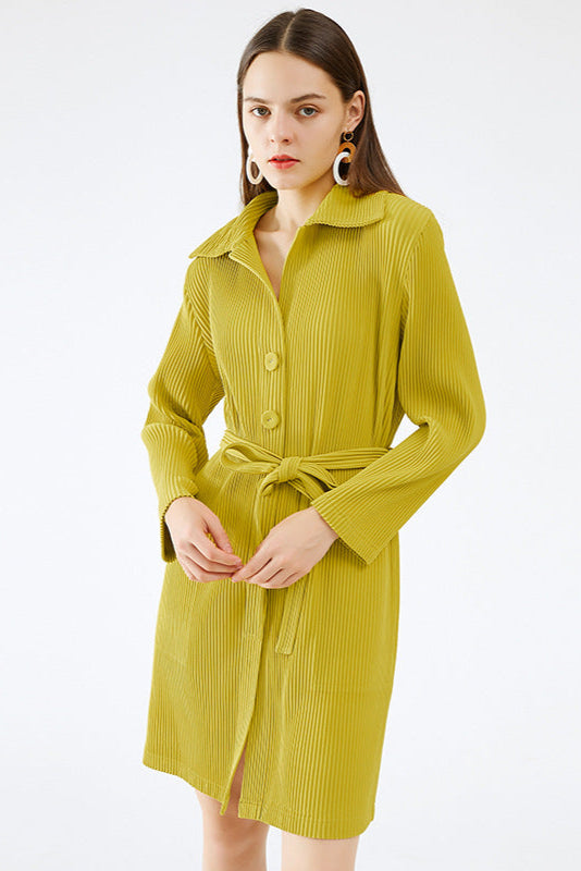 Slim trench coat women's spring 2025 Miyake solid color new Korean version slim temperament casual cotton thickened two-piece set
