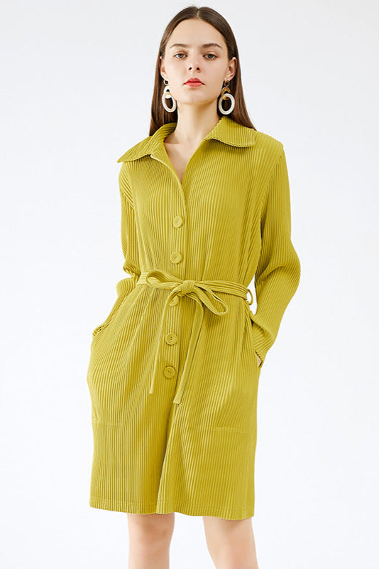Slim trench coat women's spring 2025 Miyake solid color new Korean version slim temperament casual cotton thickened two-piece set