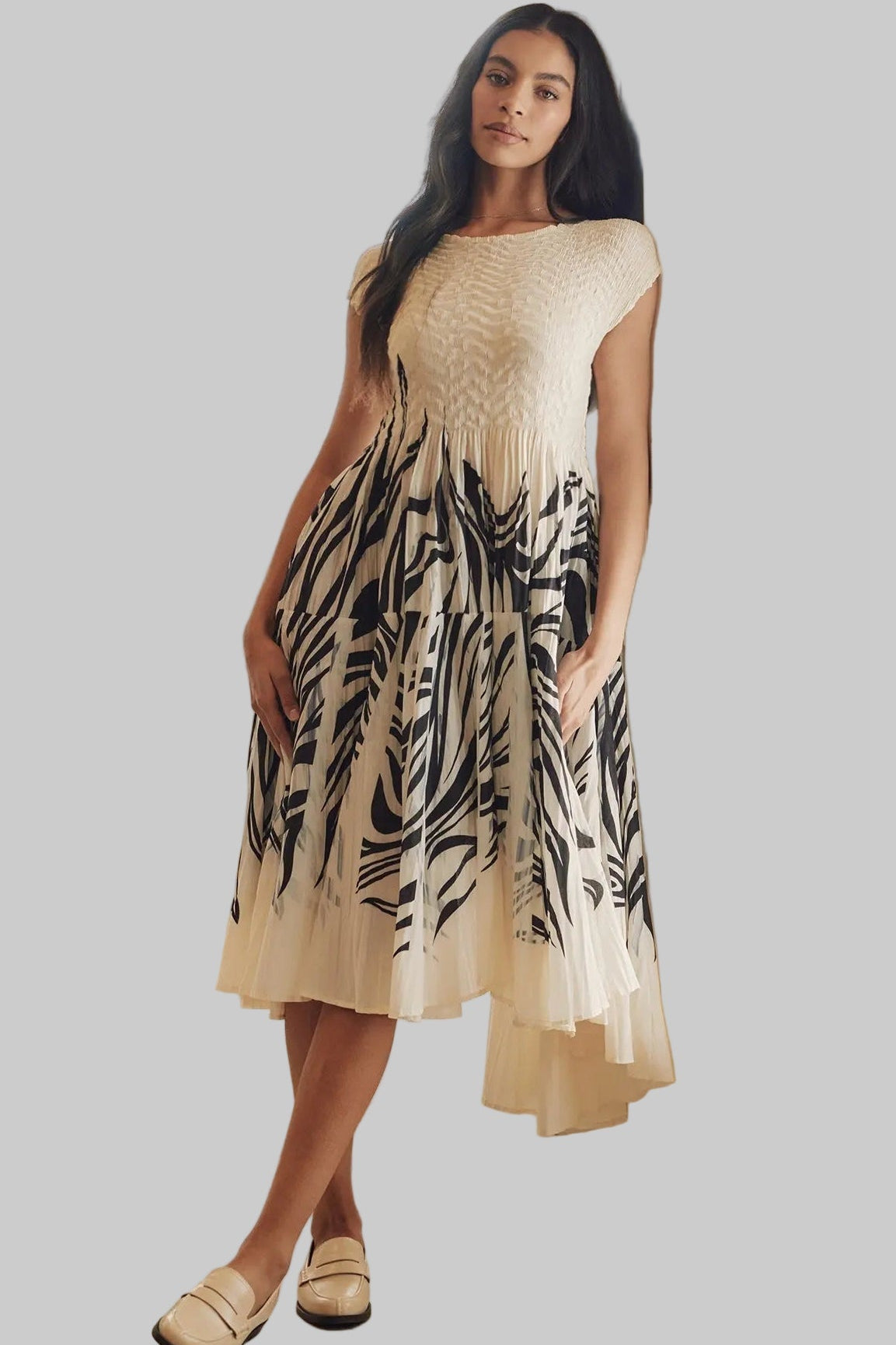 Issey Miyake Plissé Pleated Dress Ivory Mix Color - IsseyMiyakePleats