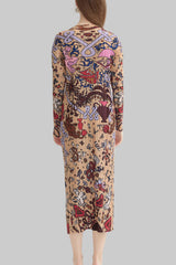 Pleated Printed Maxi Dress – Elegant Loose Long Sleeve Style