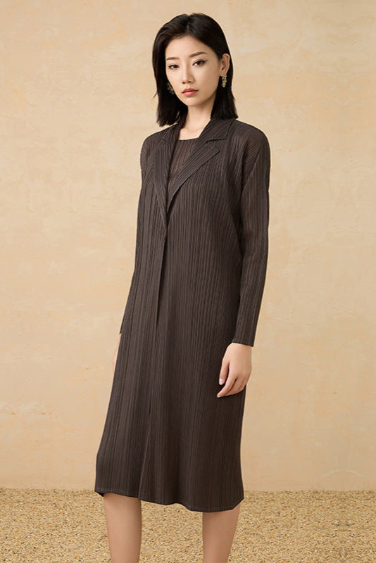 2025 Fall Winter Pleated Mid-Length Coat – Suit Collar, Slim Fit, Elegant Everyday Style