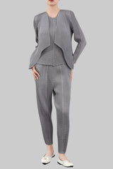 Miyake fish scale pleats series solid color slimming two-piece set, new pleated stretch temperament, fashionable casual suit IsseyMiyakePleats