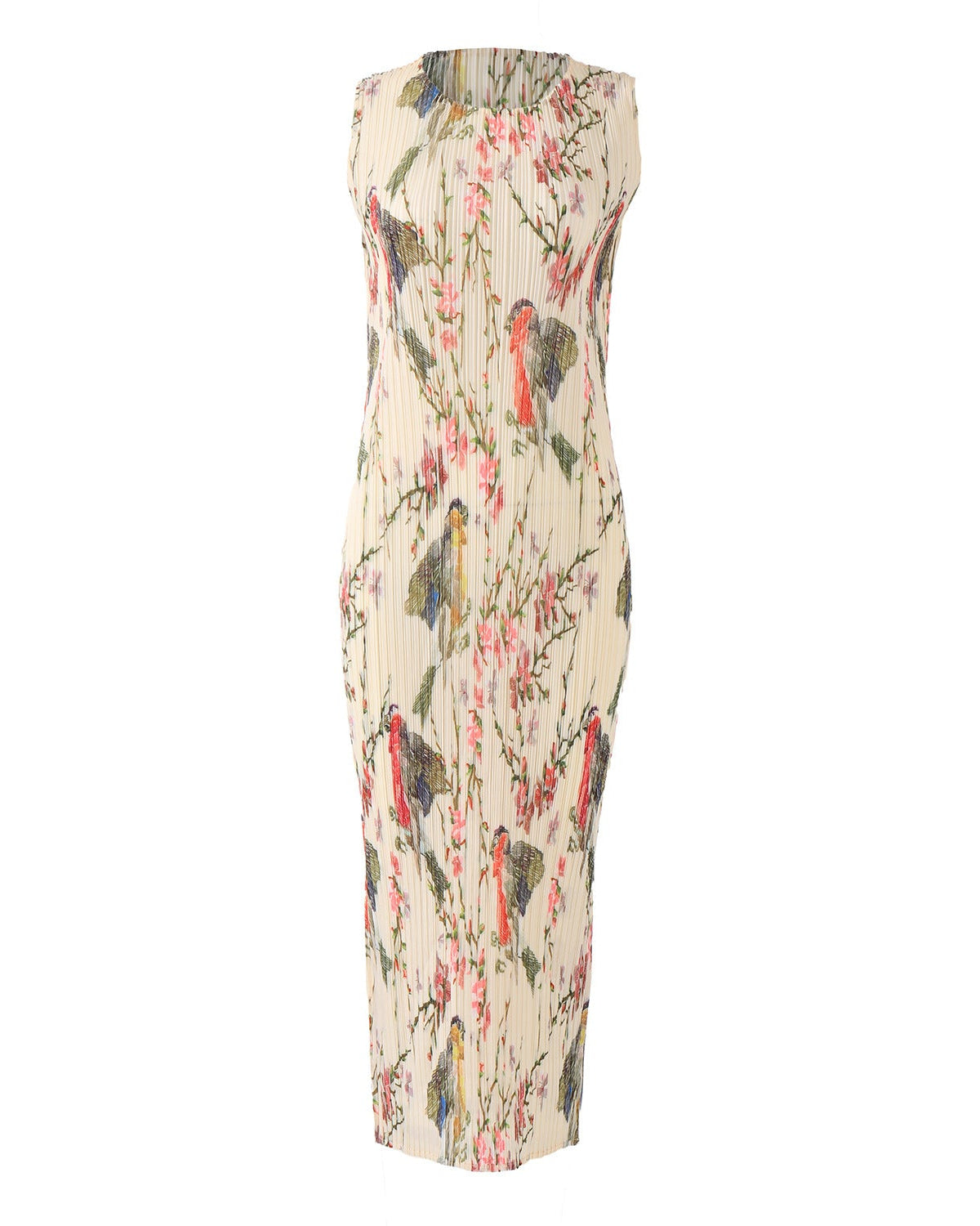 Pleatsart Wrinkle-Free Printed Sleeveless Midi Dress