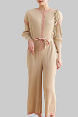 Pleated Color-Block Jumpsuit – Trendy Loose Fit, Casual Plus-Size Friendly Design