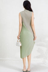 Niche design sense irregular pleated skirt dress women's cross-border new half-high neck fashion elegant dress skirt IsseyMiyakePleats