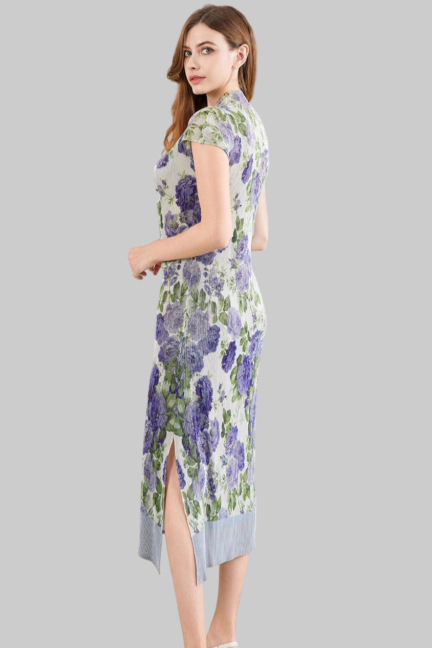 Issey Miyake Style Pleated Cheongsam Dress  Elegant Summer Waist-Hugging Maxi Dress IsseyMiyakePleats