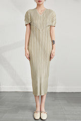 Pleats Art Style Pleated Banquet Dress – Metallic Irregular Long Style