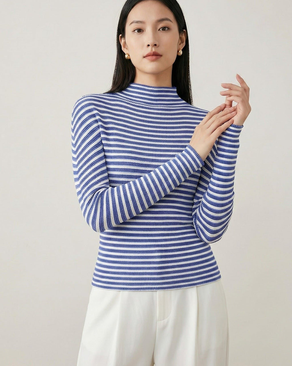 Pleatsart Wrinkle-Free Stretchy Turtleneck Top