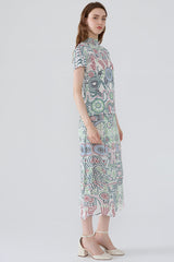 Boho Two-Piece Set – Printed Short Sleeve Top and Loose Skirt