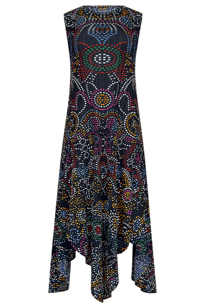 Pleats Art Style Pleated Dress – Irregular Polka Dot Loose Bohemian Style