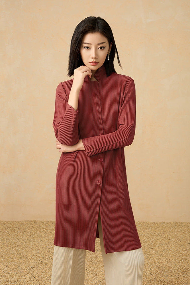 2025 Fall Winter Suit Collar Mid-Length Coat – V-Neck, Loose Fit, Elegant Commuting Style