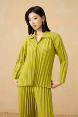 2025 Pre-Spring Handmade Pleated Two-Piece Set – Cardigan Top & Straight-Leg Pants, Effortless Chic