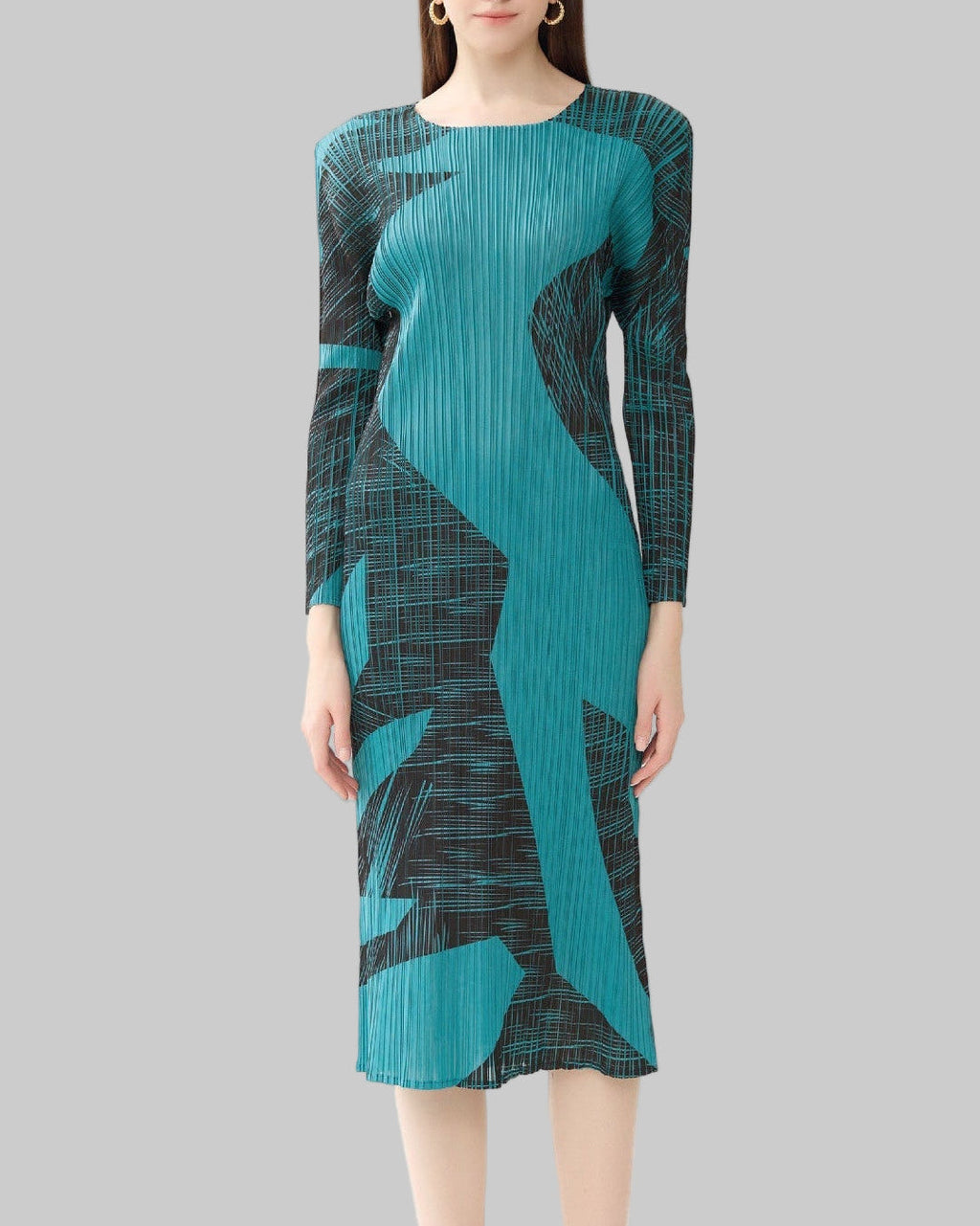 Pleatsart Wrinkle-Free Travel-Friendly Soft Print Midi Dress