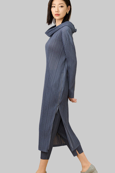 Fall 2025 new special-shaped collar design, long sleeves, loose dresses, side slits, simple and fashionable long skirts, women