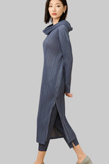 Fall 2025 new special-shaped collar design, long sleeves, loose dresses, side slits, simple and fashionable long skirts, women