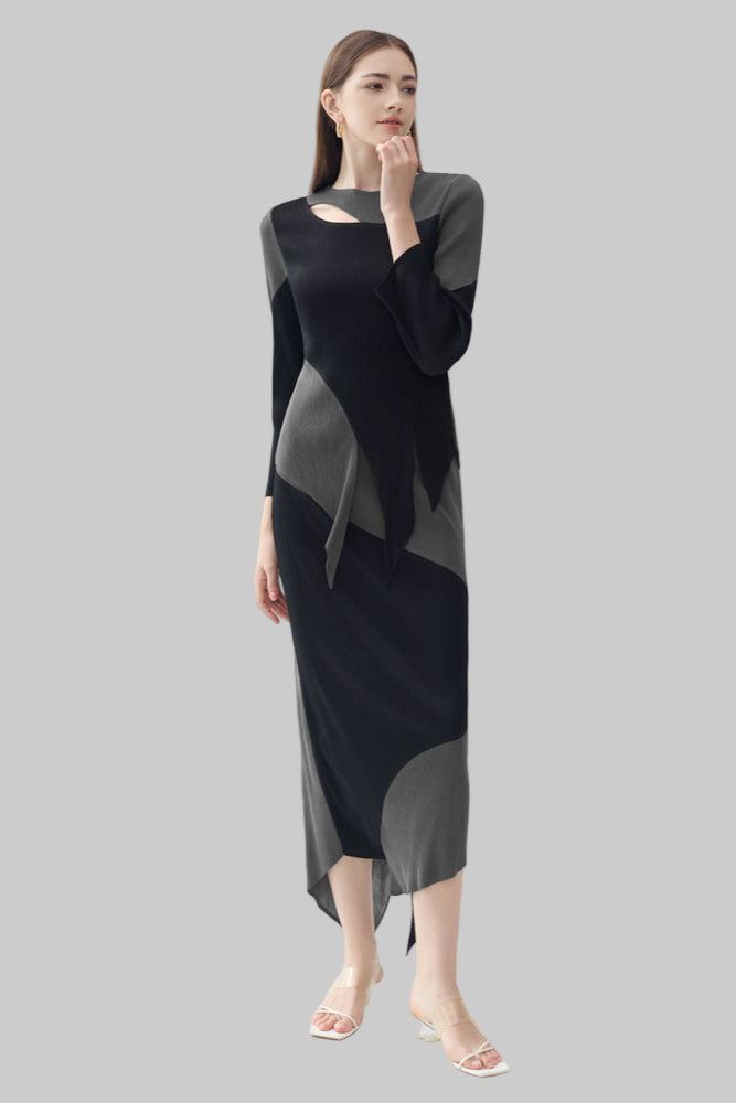 Personalized contrasting pleated suit women's spring new high-end long-sleeved slim top irregular skirt