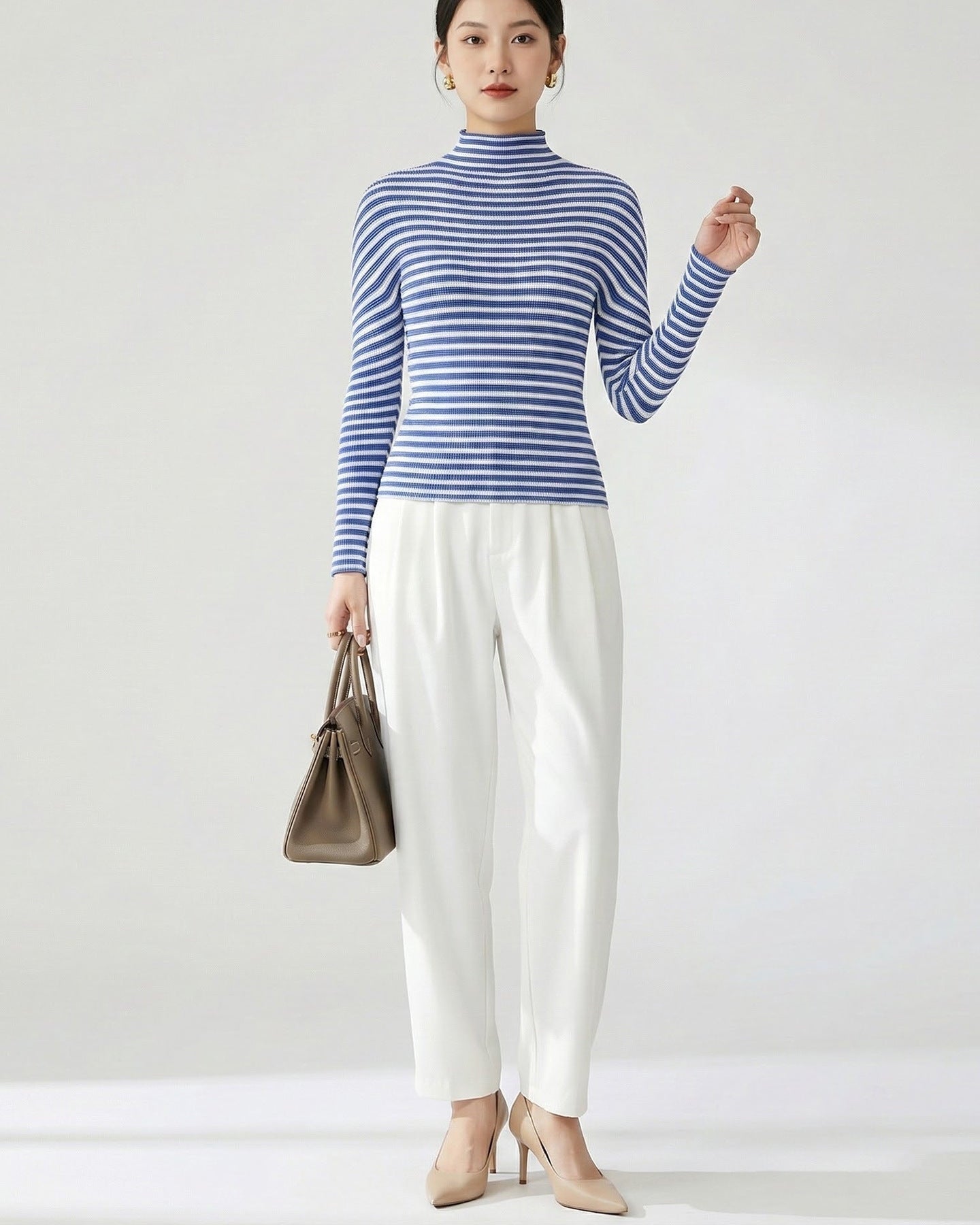 Pleatsart Wrinkle-Free Stretchy Turtleneck Top