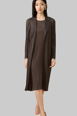2025 Fall Winter Pleated Mid-Length Coat – Suit Collar, Slim Fit, Elegant Everyday Style