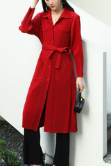Pleated Casual Windbreaker Jacket – British Style Mid-Length Trench for Women