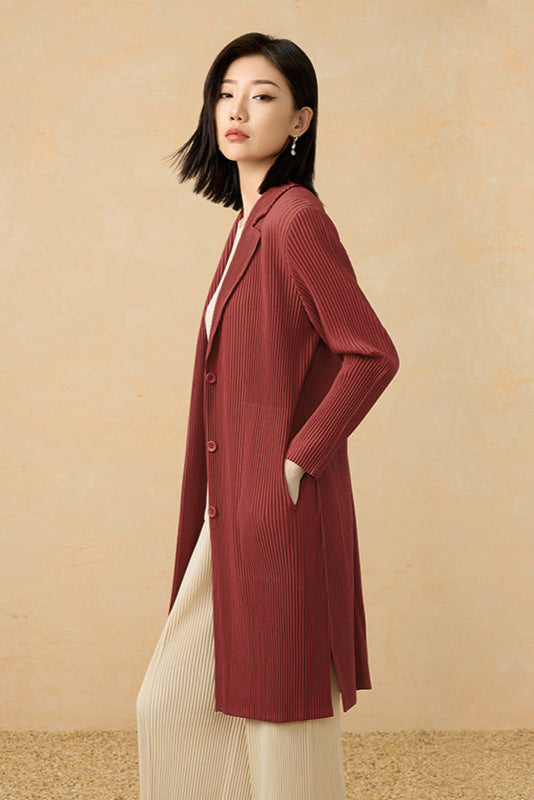 2025 Fall Winter Suit Collar Mid-Length Coat – V-Neck, Loose Fit, Elegant Commuting Style