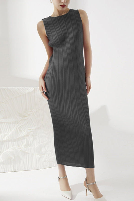Pleated dress, women's factory direct sales women's clothing, basic Miyake versatile, sleeveless, long straight hip skirt IsseyMiyakePleats