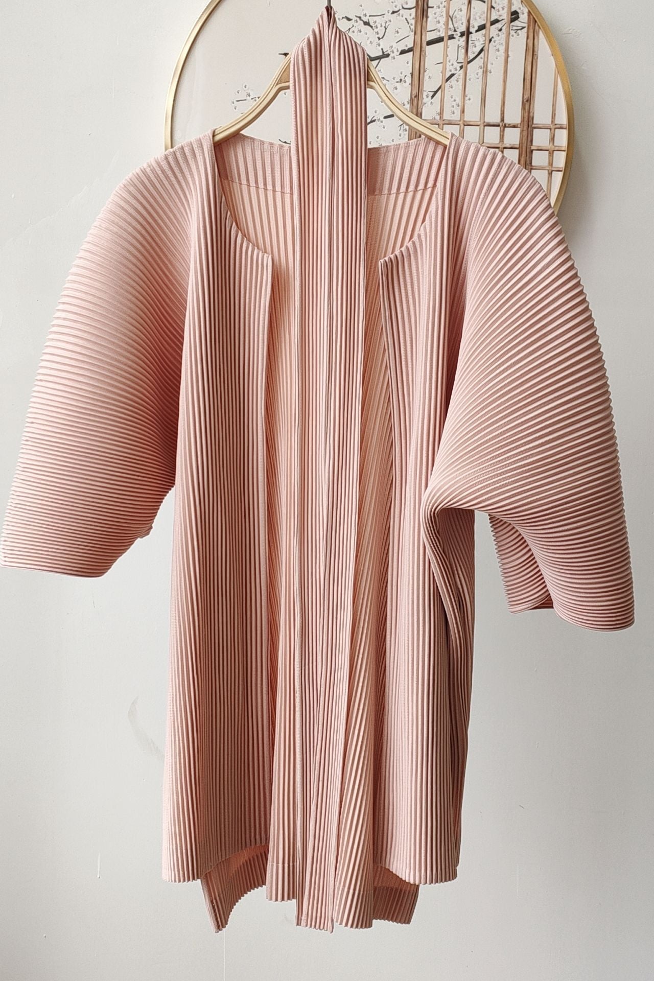 Pleated Two-Piece Set – Lace-Up Cardigan Jacket & Cropped Pants, Casual Chic Style