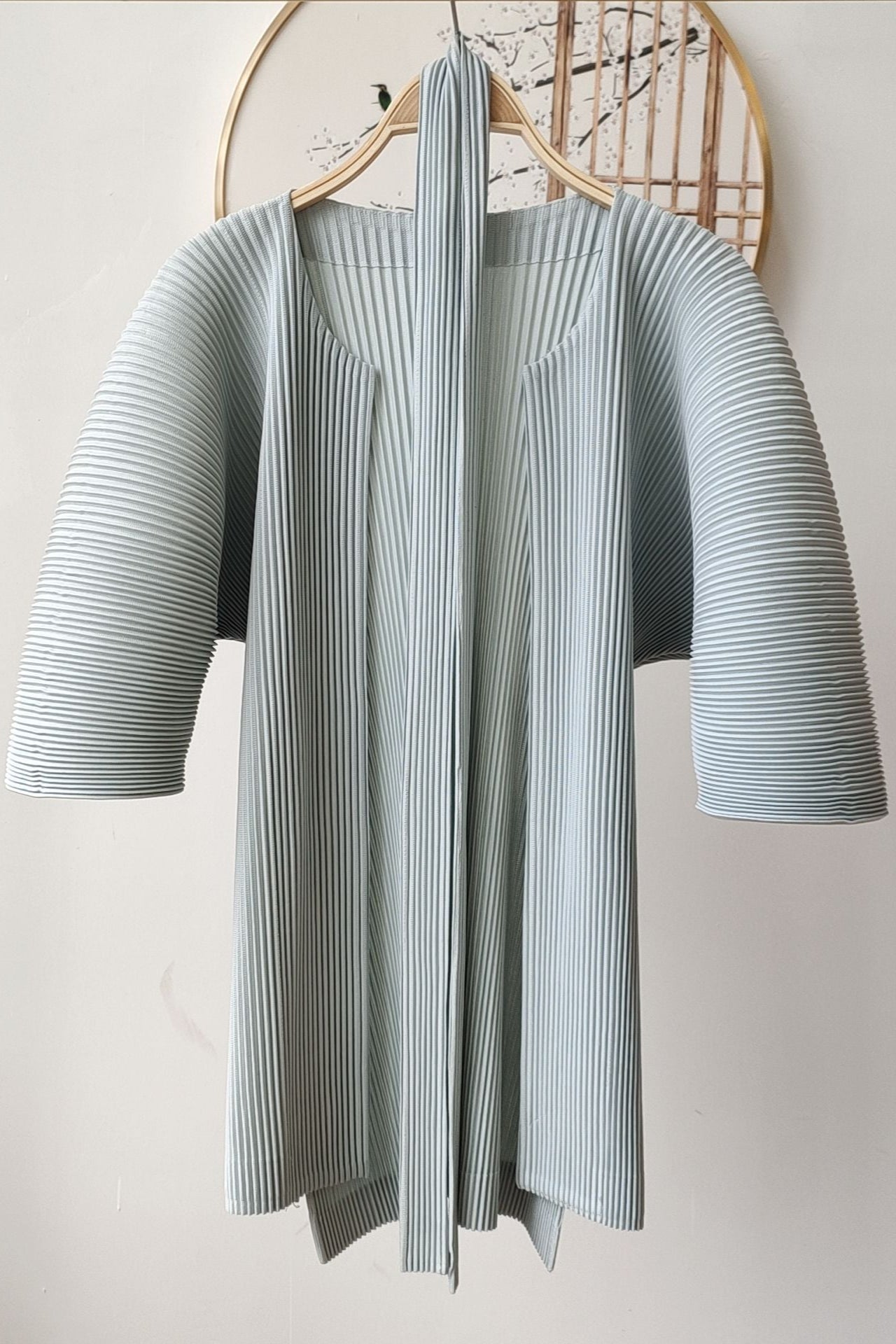Pleated Two-Piece Set – Lace-Up Cardigan Jacket & Cropped Pants, Casual Chic Style