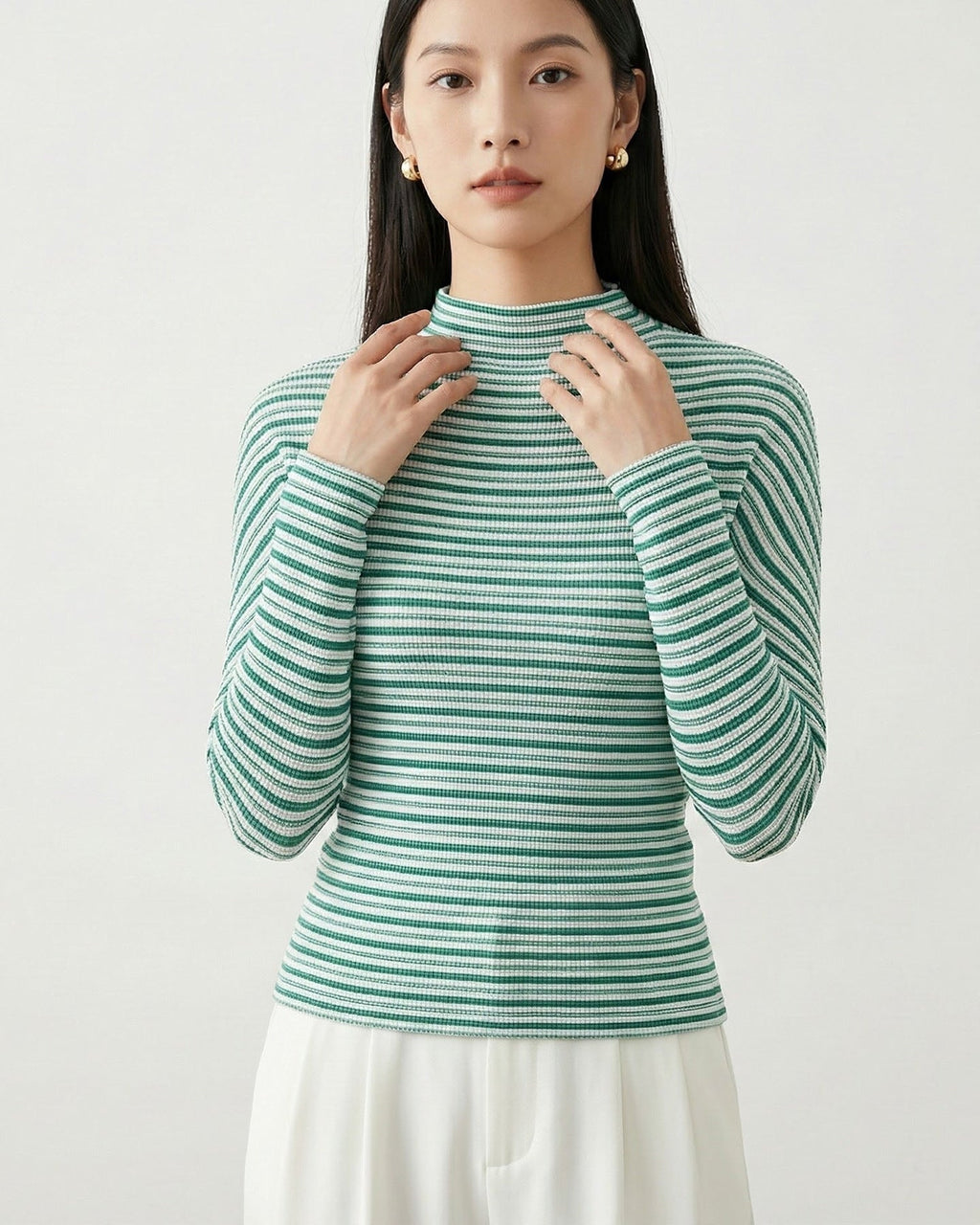 Pleatsart Wrinkle-Free Stretchy Turtleneck Top