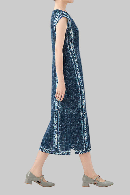 Hot-Selling Pleated Print Dress – Sleeveless A-Line, Plus-Size Friendly, Elegant Casual Style