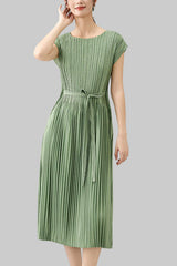 2025 Spring Summer Luxury Maxi Dress – Sleeveless Crew Neck, Lace-Up Waist, Elegant Loose Fit