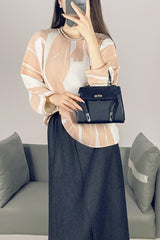 2025 Fall Winter Pleated Printed T-Shirt – Loose Fit, Lightweight Casual Top for Women