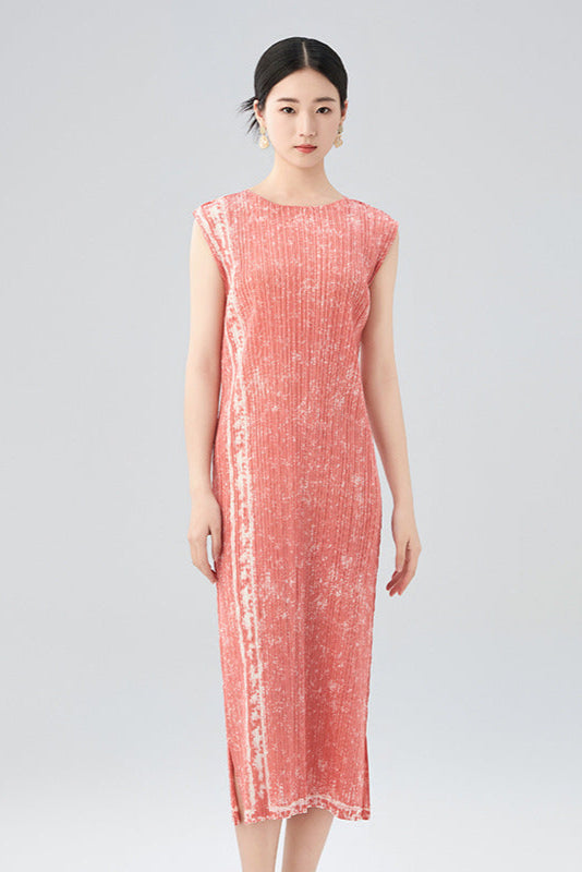 Hot-Selling Pleated Print Dress – Sleeveless A-Line, Plus-Size Friendly, Elegant Casual Style