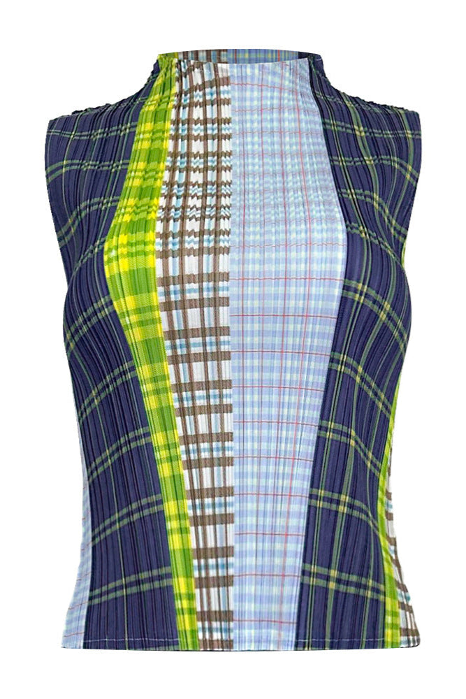 Pleats Art Style Three-Piece Set – Vintage Plaid Pleated Skirt, Long-Sleeve Top & Sleeveless Vest