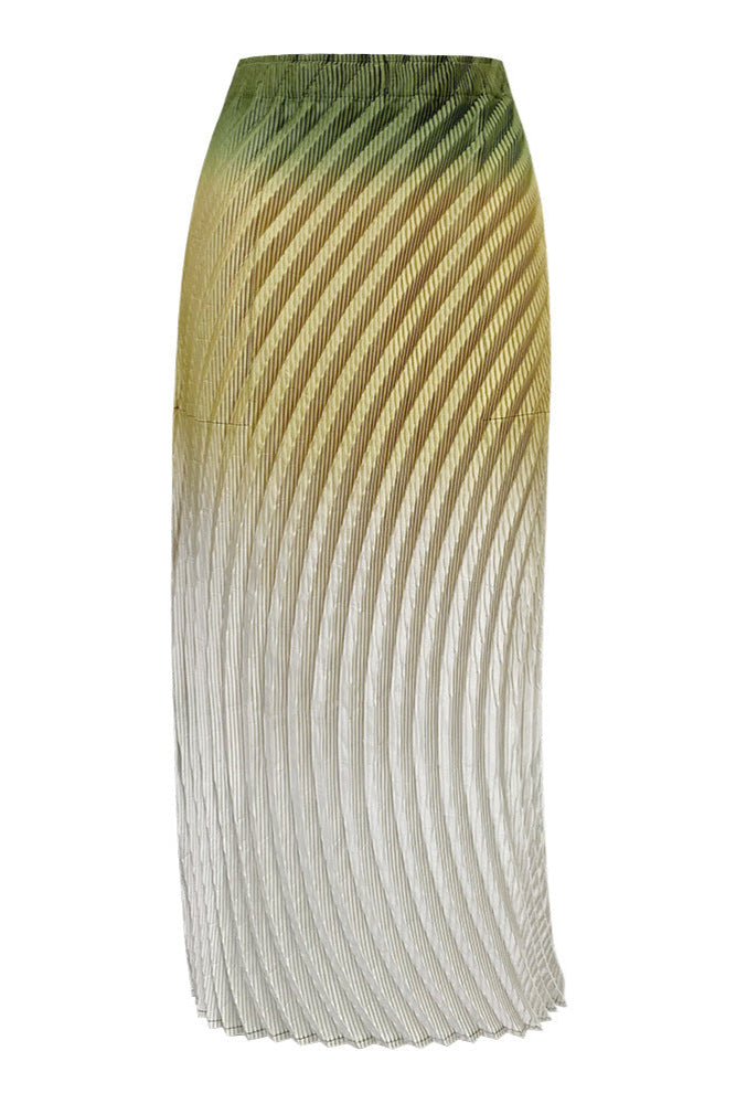 Pleats Art Style Pleated Skirt – Fish Scale Gradient High-Waist A-Line