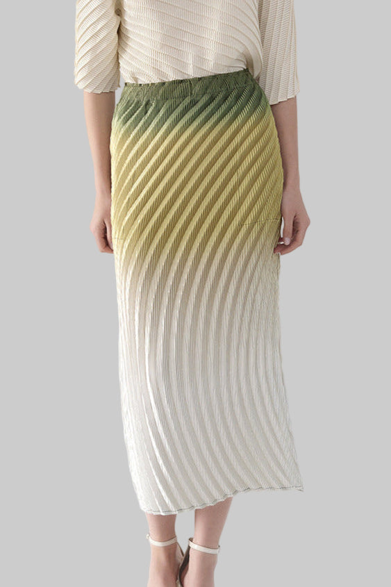 Pleats Art Style Pleated Skirt – Fish Scale Gradient High-Waist A-Line