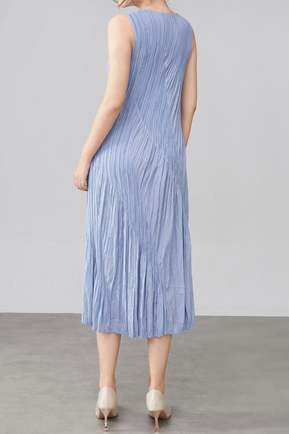 Pleats Art Style Pleated Dress – Spliced Sleeveless Midi