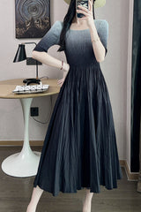 Pleats Art Style Gradient Pleated Dress – 2025 Summer Luxury Feminine A-Line Maxi Skirt
