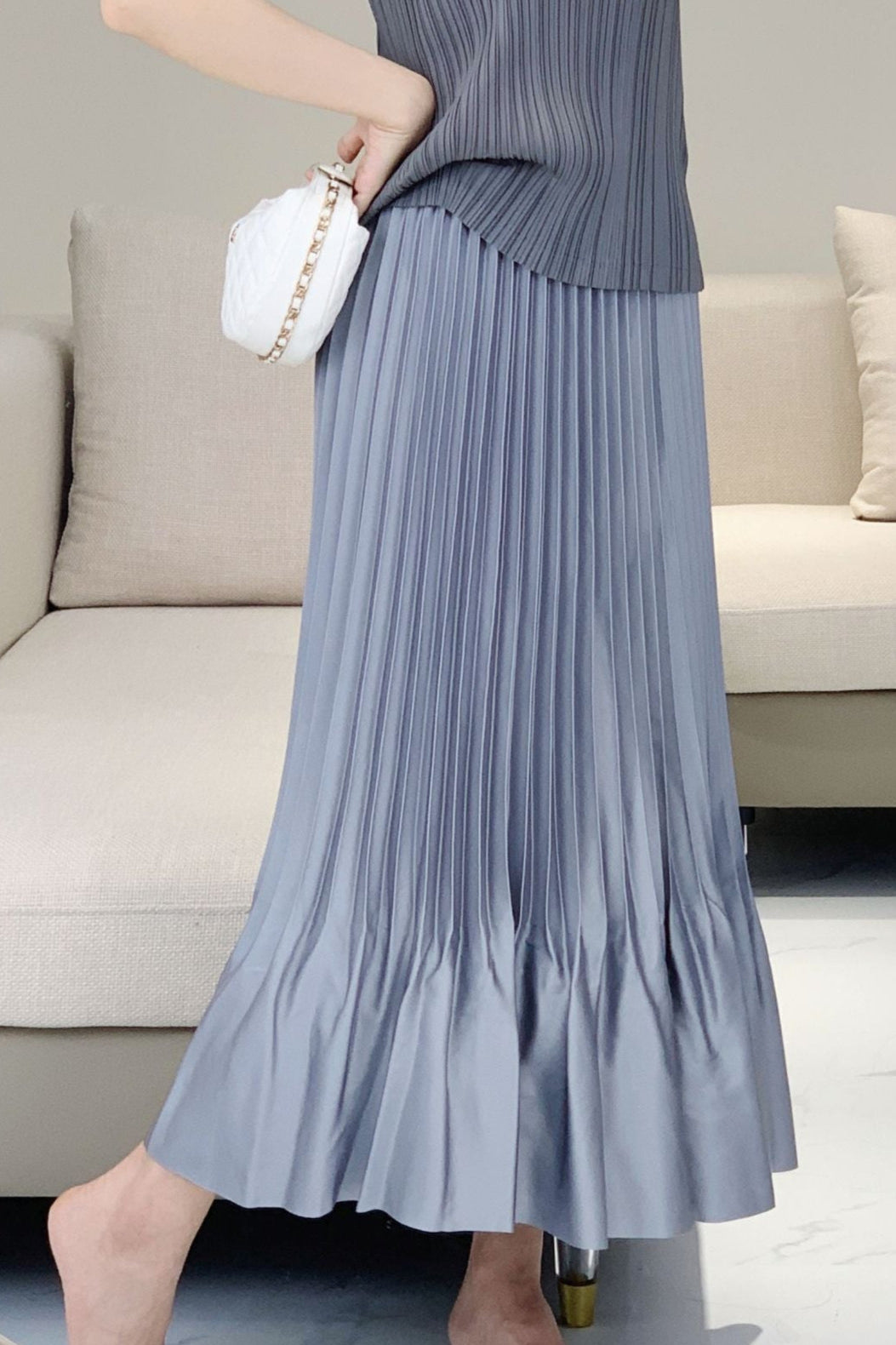 Pleated Style Satin Ruffled Skirt – Elegant Summer Pleats Midi for Women