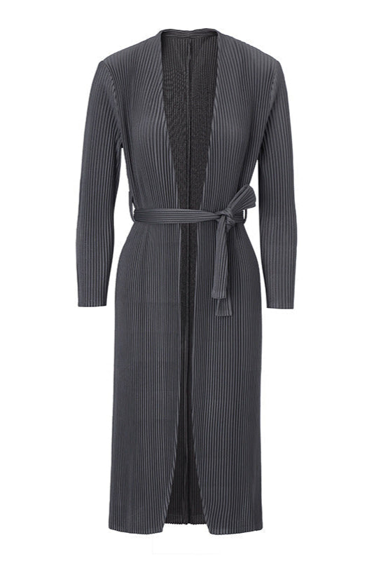 2025 Fall Pleated Long Trench Coat – Thick Fabric, Elegant Style, Lace-Up Mid-Length Jacket