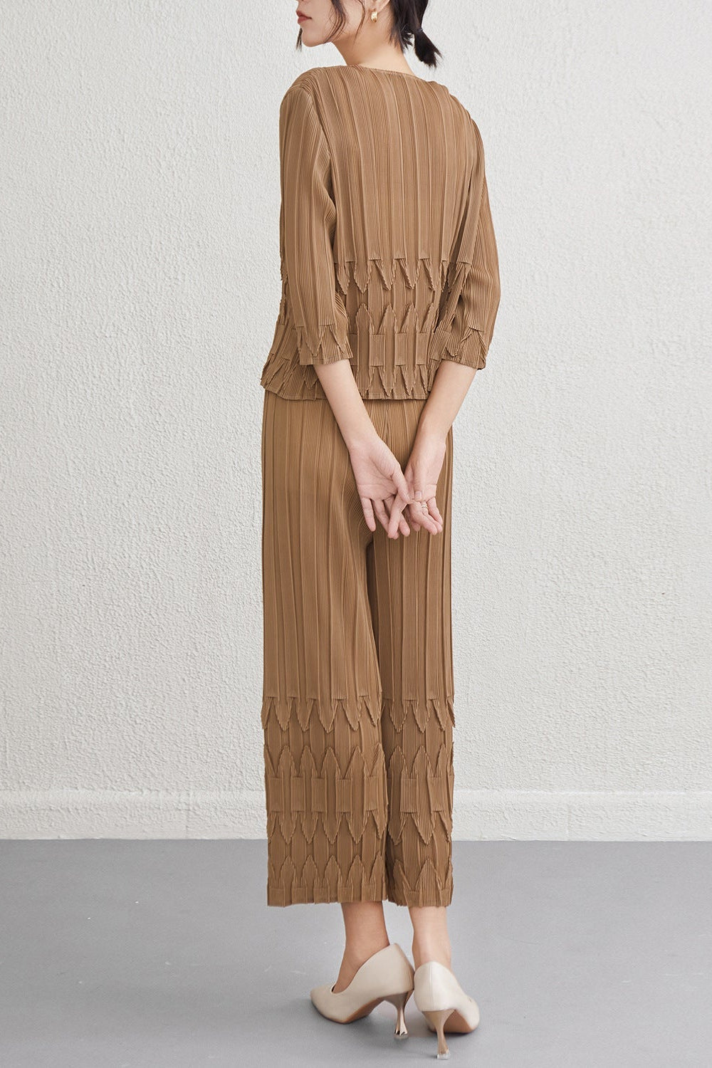 Pleats Please Wide-Leg Pants Set – Pleated Two-Piece Outfit for Women