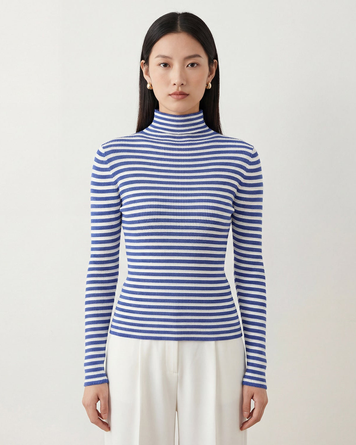 Pleatsart Wrinkle-Free Stretchy Turtleneck Top
