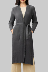 2025 Fall Pleated Long Trench Coat – Thick Fabric, Elegant Style, Lace-Up Mid-Length Jacket