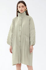 Pleats Please Solid Color Windbreaker – Pleated Midi-Length Trench Coat