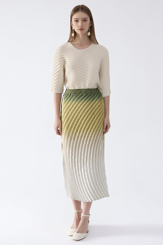 Pleats Art Style Pleated Skirt – Fish Scale Gradient High-Waist A-Line