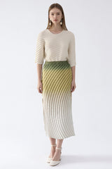 Pleats Art Style Pleated Skirt – Fish Scale Gradient High-Waist A-Line